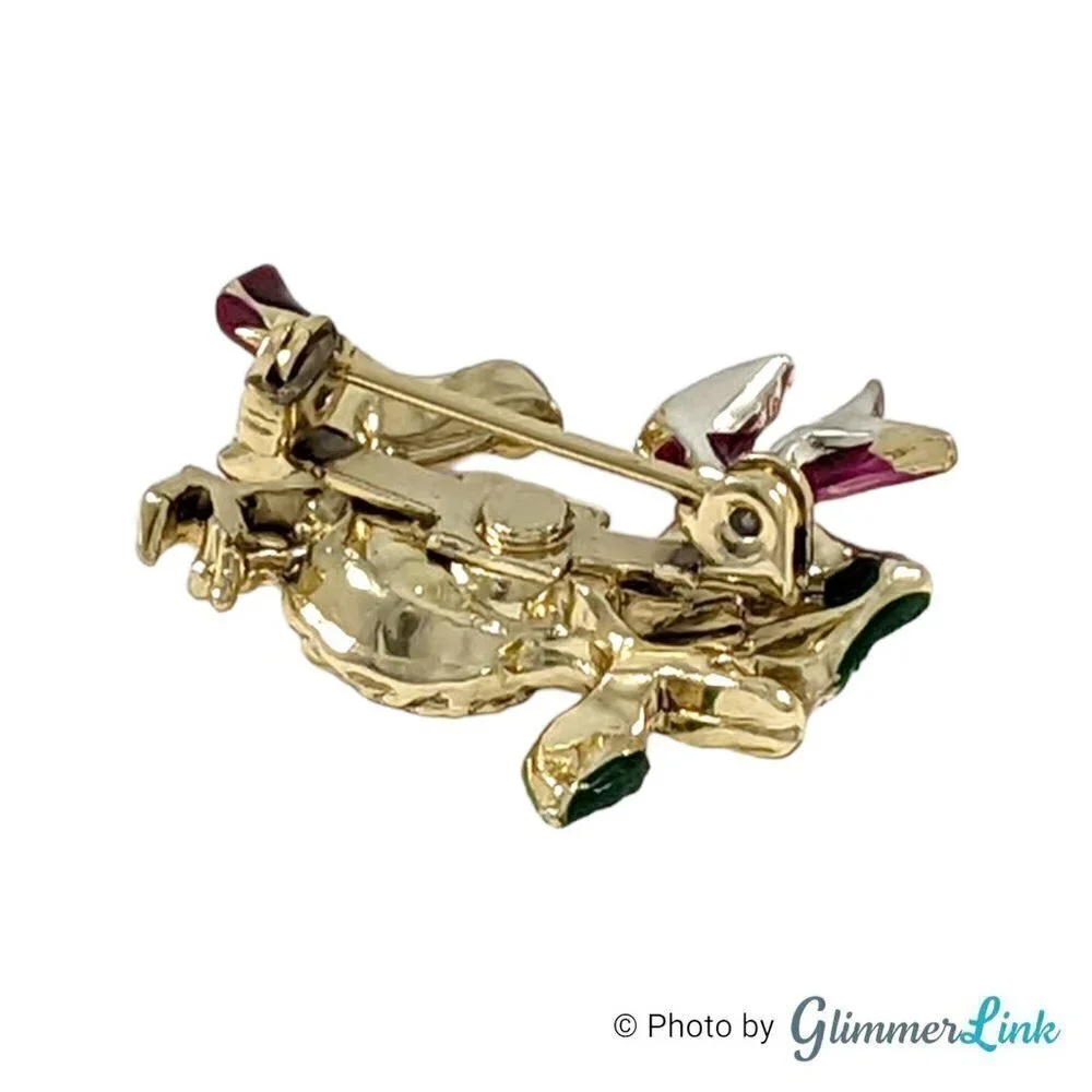 Purple Enamel Nesting Birds Faux Pearl Egg Gold Tone Brooch Pin